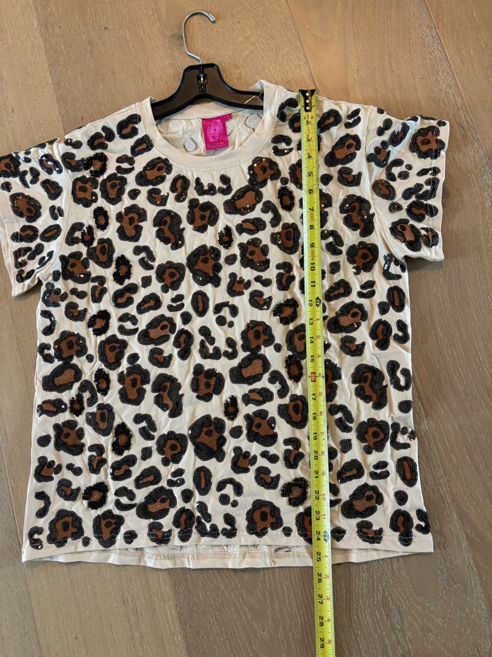Queen of Sparkles Sequin Leopard Print Top Short Sleeve Blouse Shirt Tee Small - Picture 9 of 9